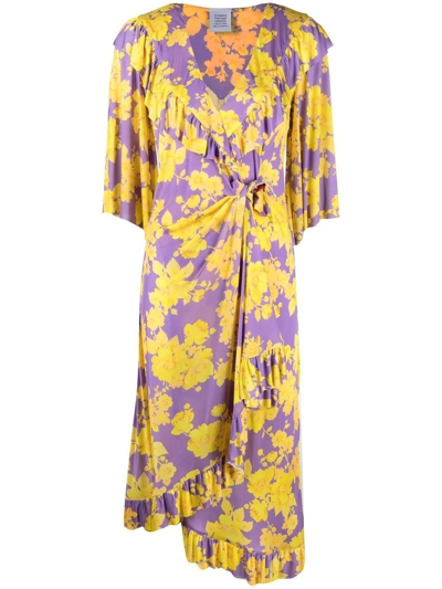 Shop Vetements Floral-print Wrap Dress In Purple