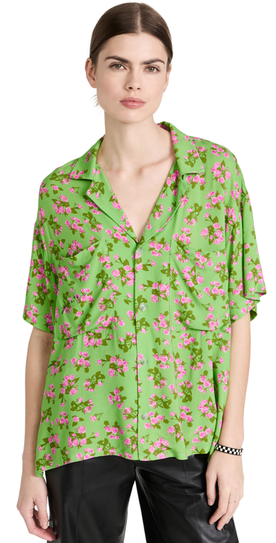 Shop Natasha Zinko Collared Short Sleeves In Green Floral