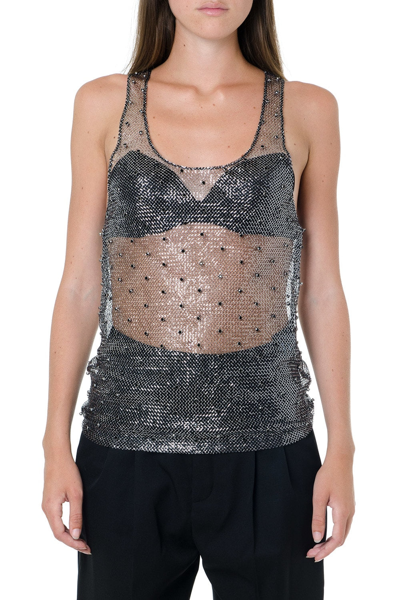 Shop Saint Laurent Chain Link Embellished Sleeveless Top - Women In Silver