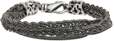 Shop Emanuele Bicocchi Silver Double Chain & Braided Bracelet