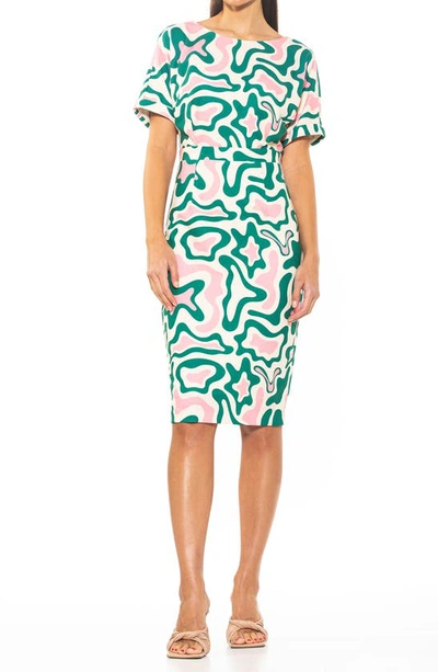 Shop Alexia Admor Dolman Sleeve Sheath Dress In Green Abstract