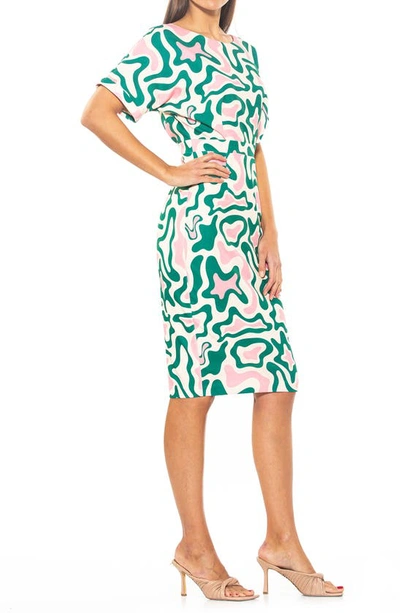 Shop Alexia Admor Dolman Sleeve Sheath Dress In Green Abstract