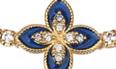 Gabi Rielle 14k Gold Plated Sterling Silver Blue Flower Cz Tennis Bracelet In Gold