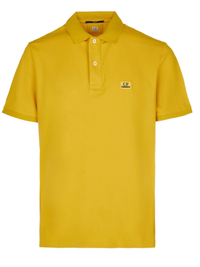 Shop C.p. Company Yellow Stretch Pique Slim Fit Logo Polo In Giallo