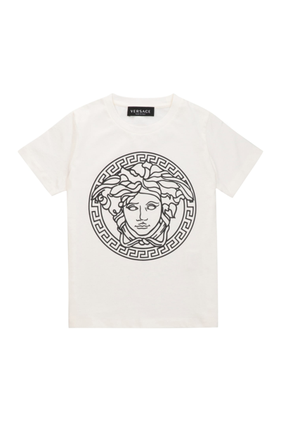 Shop Young Versace Cotton Crew-neck T-shirt In White