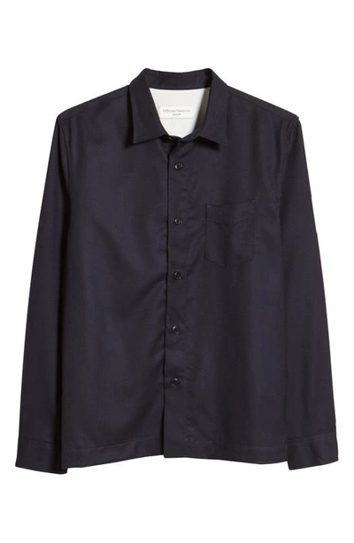 Shop Officine Generale Solid Wool Flannel Button-up Shirt In Navy