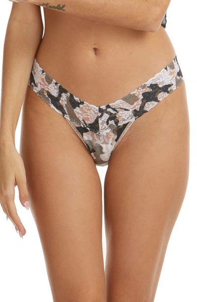 Shop Hanky Panky Print Lace Low Rise Thong In Incognito