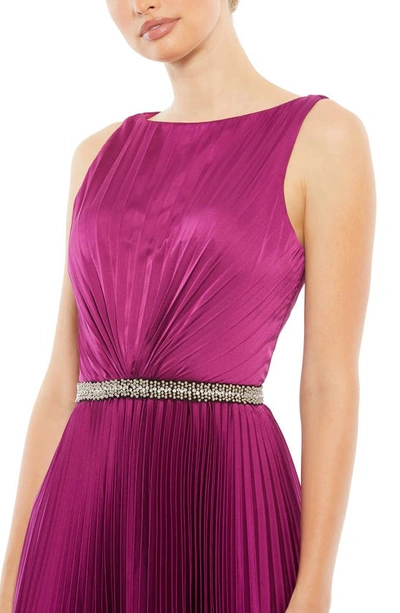Shop Mac Duggal Crystal Pleated Satin A-line Gown In Berry