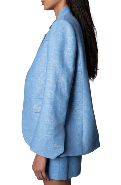 Zadig & Voltaire Very Cotton And Linen Jacket With Lurex Thread In Azur