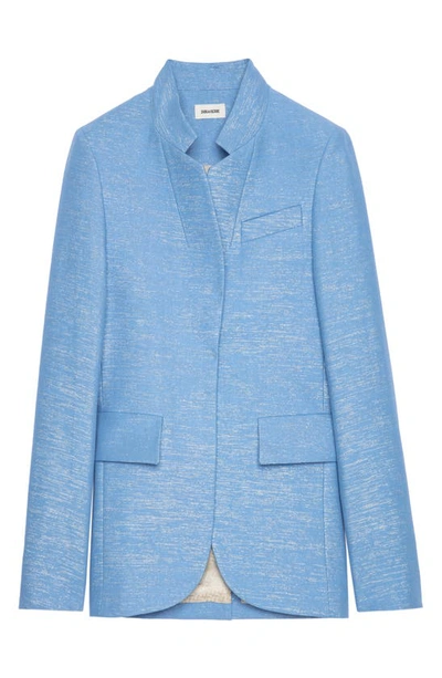 Zadig & Voltaire Very Cotton And Linen Jacket With Lurex Thread In Azur