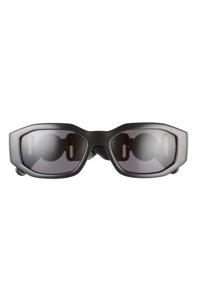 Shop Versace 53mm Rectangular Sunglasses In Dark Grey