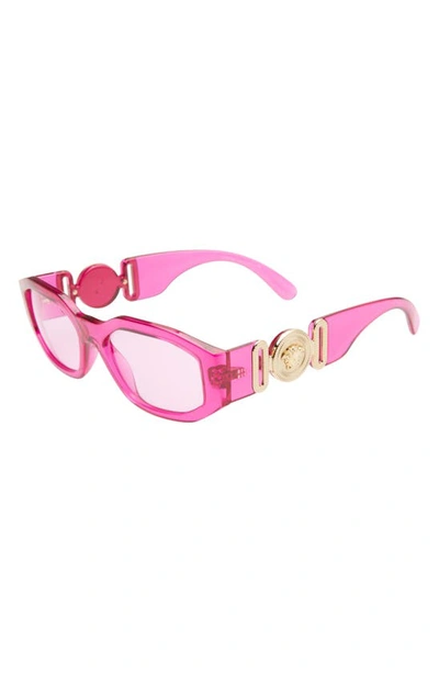 Shop Versace 53mm Rectangular Sunglasses In Fuchsia
