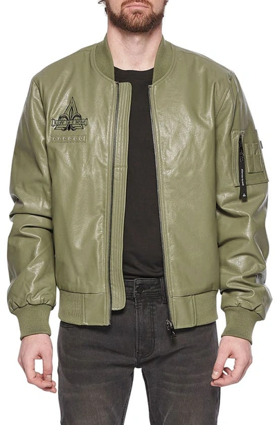 Shop Elevenparis Faux Leather Bomber Jacket In Leaf Green