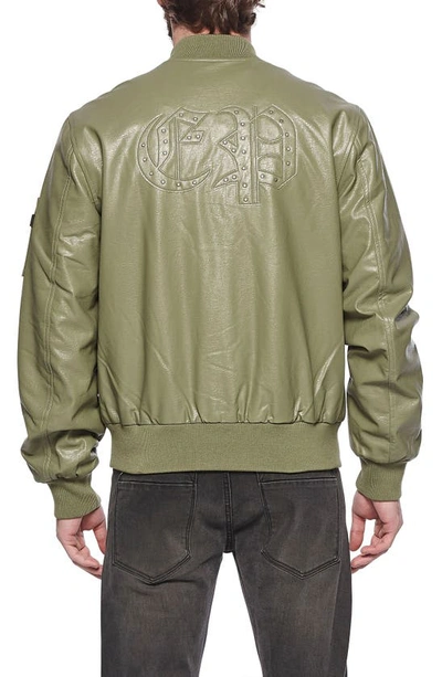 Shop Elevenparis Faux Leather Bomber Jacket In Leaf Green