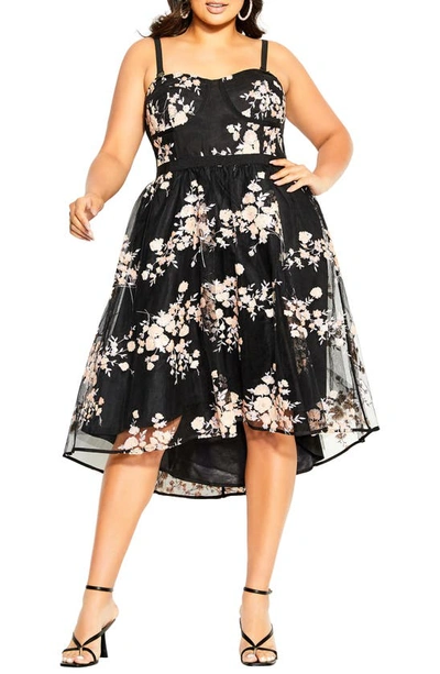 Shop City Chic Ambrosia Fit & Flare Sequin Floral Dress In Black