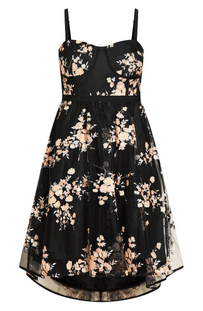 Shop City Chic Ambrosia Fit & Flare Sequin Floral Dress In Black
