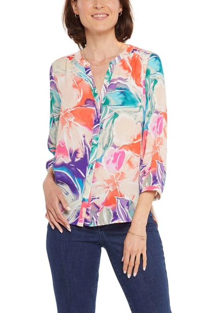 Shop Nydj High-low Crepe Blouse In Mirabeau