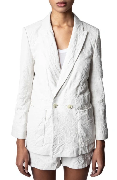 Shop Zadig & Voltaire Visko Crushed Leather Double Breasted Jacket In Judo