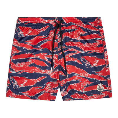 Moncler Patterned Drawstring Swim Shorts In Red