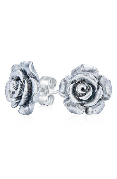 Bling Jewelry 3d Rose Stud Earrings In Silver