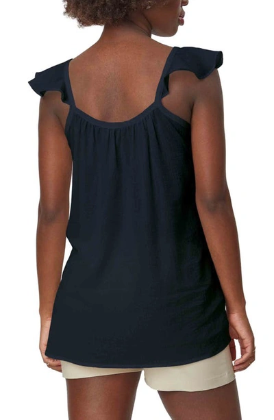 Stowaway Collection Gauze Ruffle Strap Maternity Tank In Black