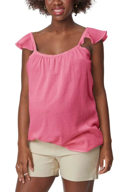 Shop Stowaway Collection Gauze Maternity Top In Bright Rose