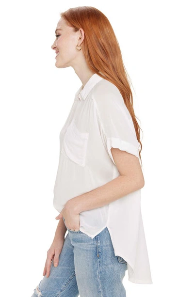 Splendid High-low Cotton Blend Button-up Shirt In White