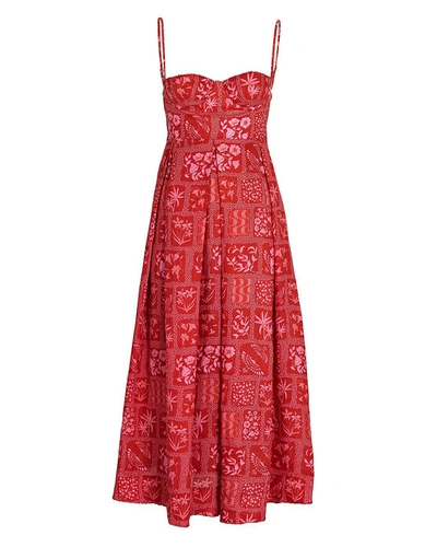 Shop Agua By Agua Bendita Mambo Ipanema Linen Bustier Midi Dress In Red