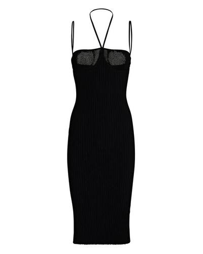 Shop Andrea Adamo Cut-out Rib Knit Midi Dress In Black