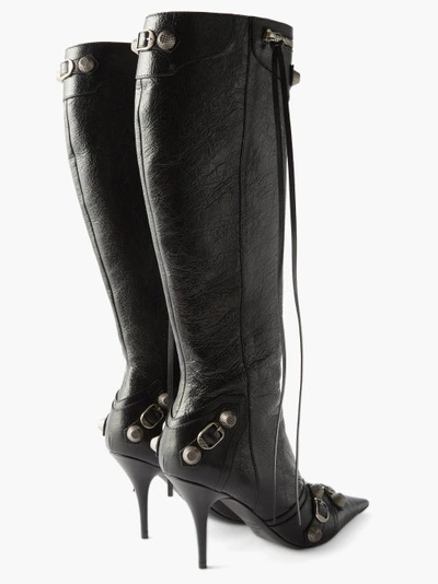 BALENCIAGA CAGOLE BUCKLED KNEE-HIGH LEATHER BOOTS 