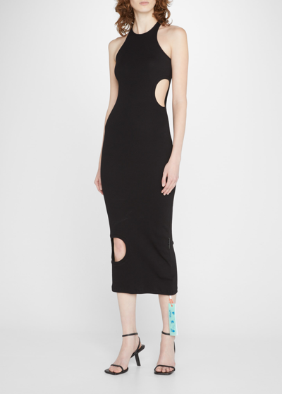 Shop Off-white Meteor Ribbed Body-con Midi Dress In Black No Co