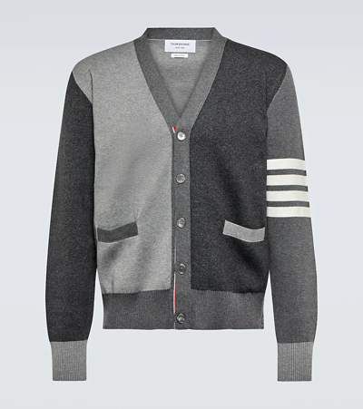 Thom Browne Milano Stitch Cotton Multi-colour 4 Bar Cardigan In Tonal Grey