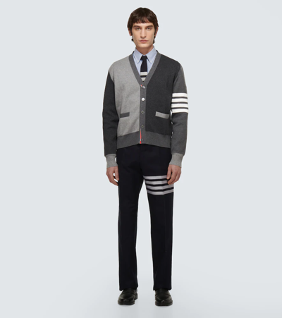 Shop Thom Browne Cotton 4-bar Cardigan In Tonal Grey