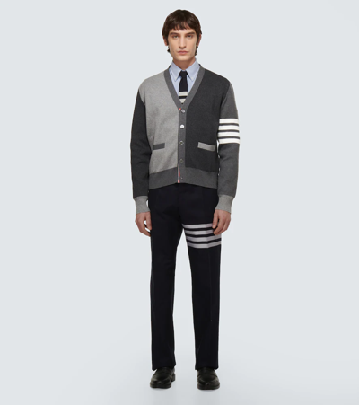 Thom Browne Milano Stitch Cotton Multi-colour 4 Bar Cardigan In Tonal Grey