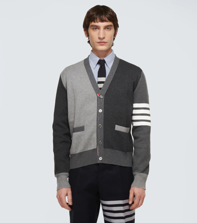 Thom Browne Milano Stitch Cotton Multi-colour 4 Bar Cardigan In Tonal Grey