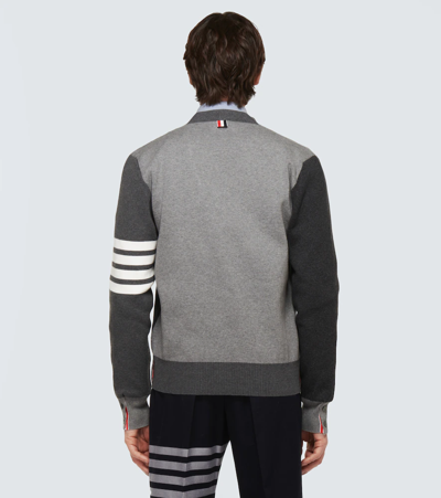 Thom Browne Milano Stitch Cotton Multi-colour 4 Bar Cardigan In Tonal Grey