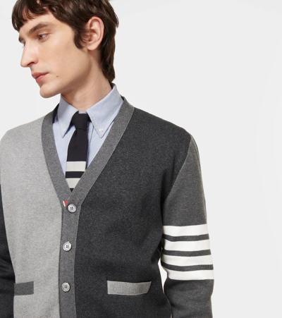 Thom Browne Milano Stitch Cotton Multi-colour 4 Bar Cardigan In Tonal Grey