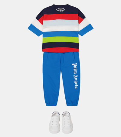 Palm Angels Boy's Logo Striped Jersey T-shirt In Multicolor White