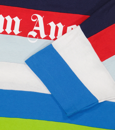 Palm Angels Boy's Logo Striped Jersey T-shirt In Multicolor White