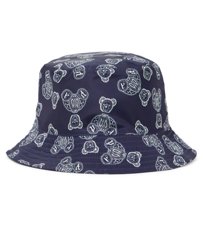 Shop Palm Angels Paisley Teddy Bear Bucket Hat In Navy Blue White
