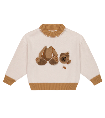 Shop Palm Angels Bear Virgin Wool Sweater In White Beige