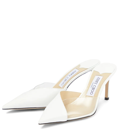 Shop Jimmy Choo Claria 75 Patent Leather-paneled Mules In Optical White/multi