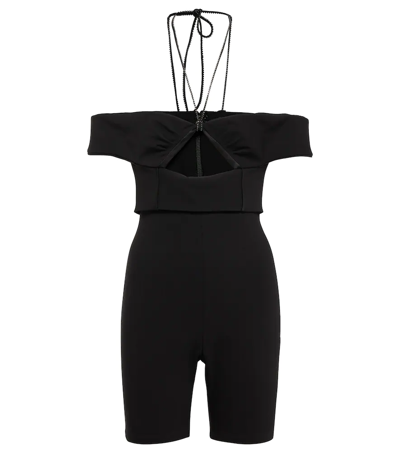 Shop Saint Laurent Off-shoulder Wool-blend Playsuit In Noir
