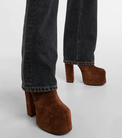 Shop Saint Laurent Cherry 145 Suede Platform Ankle Boots In Land