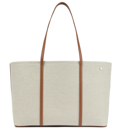 Shop Loro Piana Carry Everything Large Canvas Tote In Natural/saddle Brown