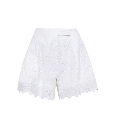 Shop Simone Rocha Embroidered High-rise Cotton Shorts In White