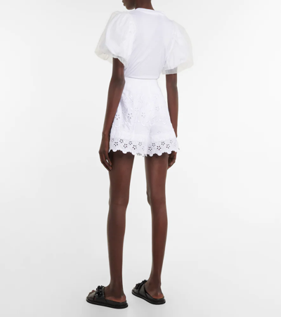 Shop Simone Rocha Embroidered High-rise Cotton Shorts In White