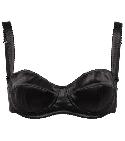 Shop Dolce & Gabbana Silk-blend Satin Bra In Black