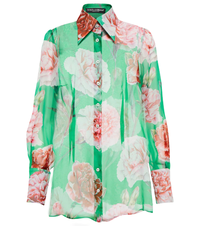 Shop Dolce & Gabbana Floral Silk Shirt In Garofani Fdo Verde