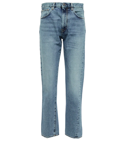 Shop Totême Mid-rise Straight Cropped Jeans In Worn Blue
